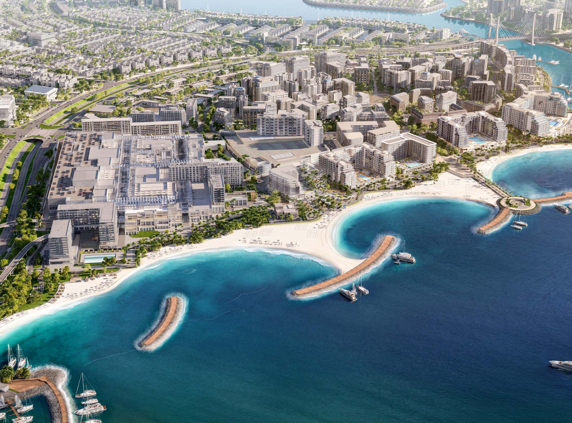 Aerial view of Marassi Bay on the Marassi Al Bahrain beachfront