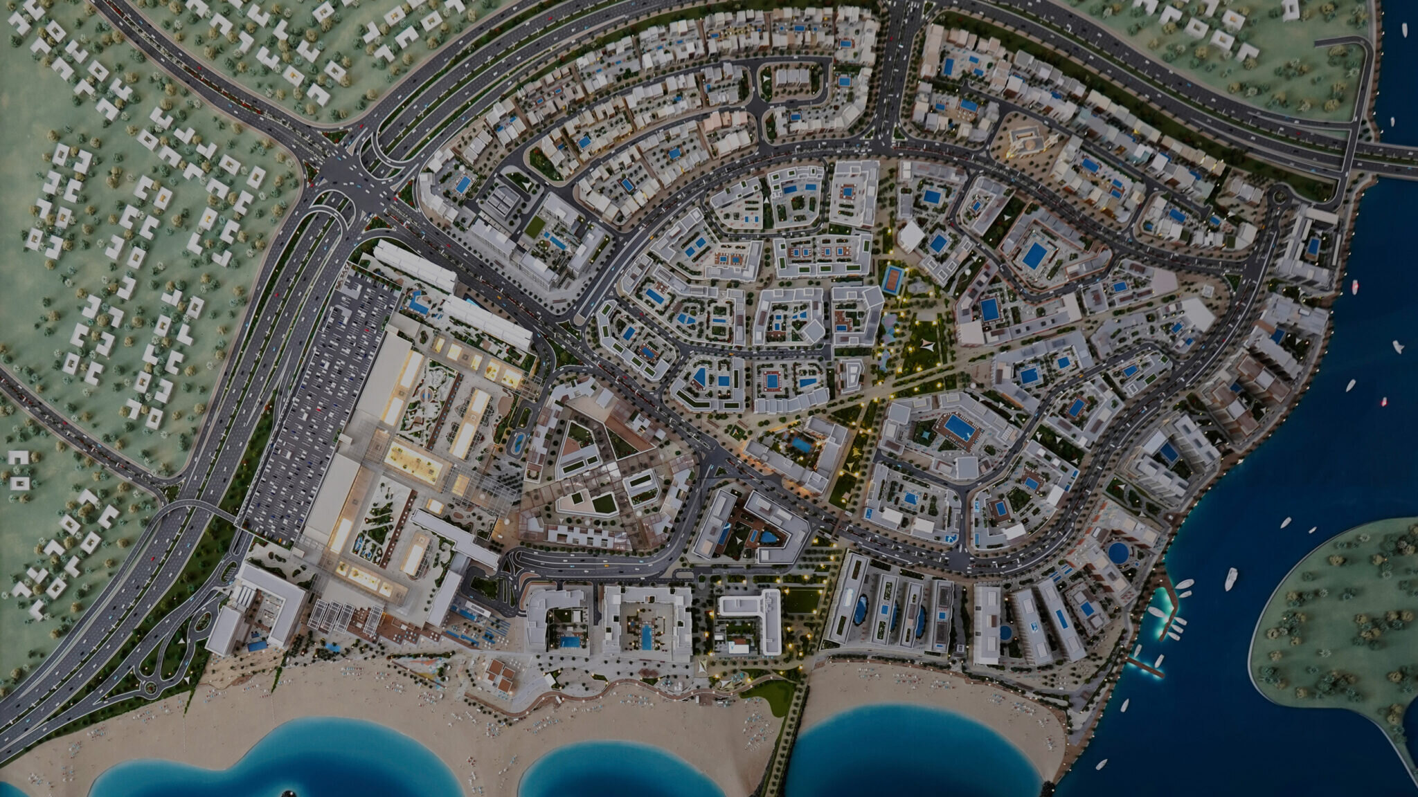 Aerial masterplan of Marassi Al Bahrain showing beaches and marina